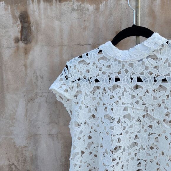 The Royals Crochet Lace High Low Overlay Dress Shirt - Picture 6 of 6